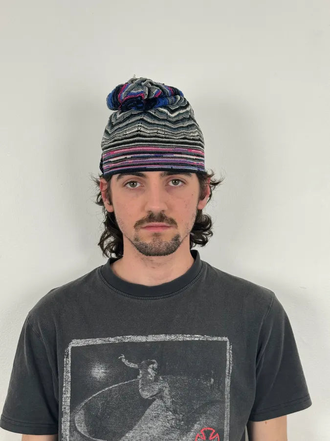 2000s Missoni Multicolor Wool Chevron Striped Beanie XZyCdEJ 1