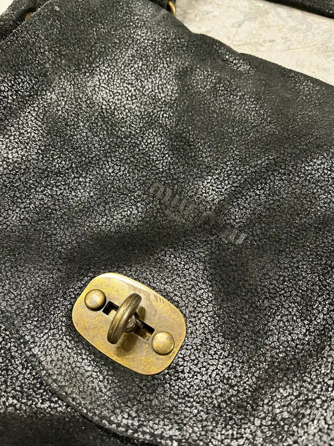 2000s Miu Miu Black Archive Leather Crossbody Bag EdzNZRs 4