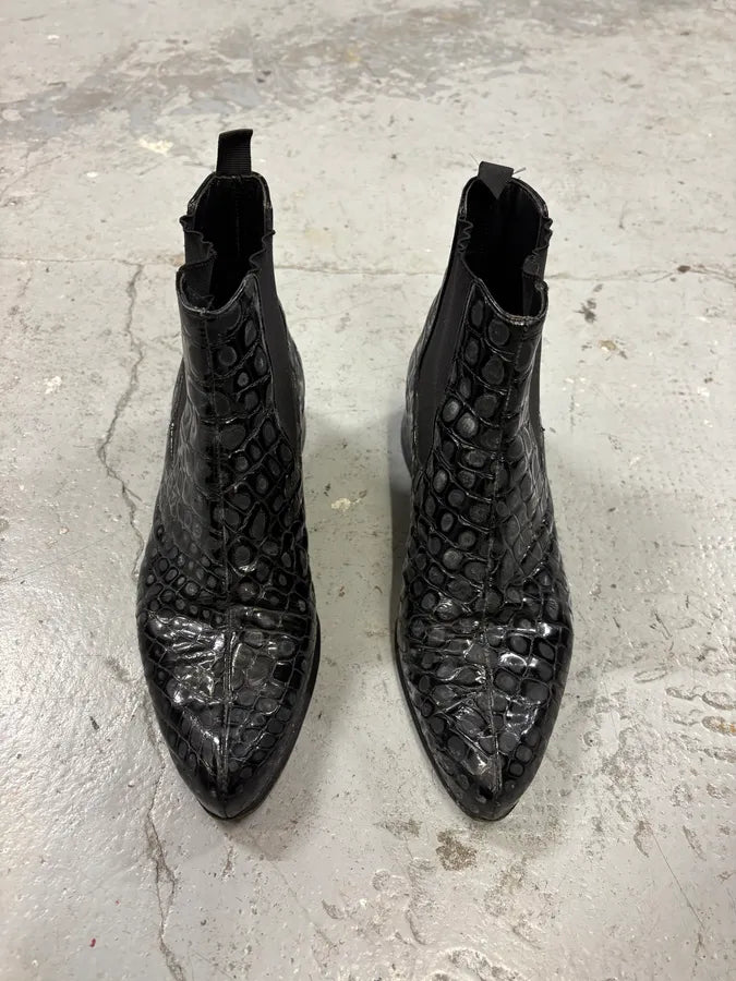 2000s Miu Miu Black Crocodile Embossed Leather Ankle Boots (38eu/us5.5) AdTAQht 1