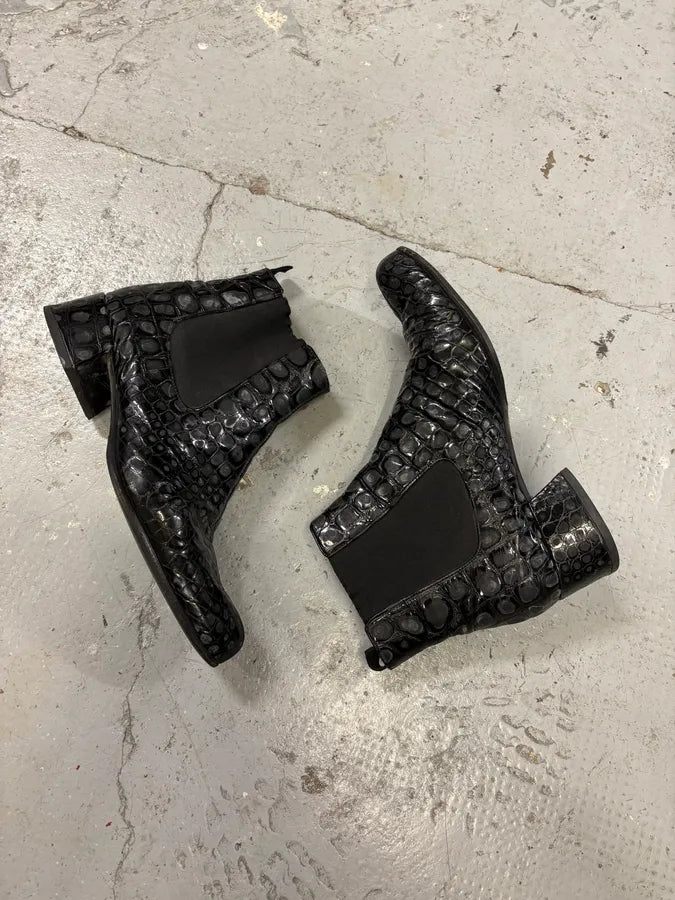2000s Miu Miu Black Crocodile Embossed Leather Ankle Boots (38eu/us5.5) AdTAQht 5