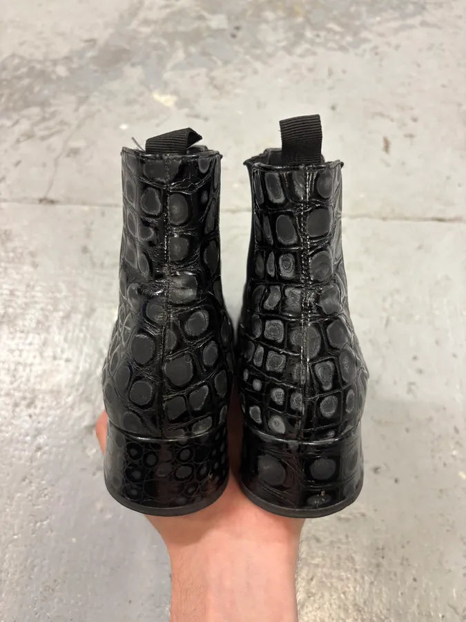 2000s Miu Miu Black Crocodile Embossed Leather Ankle Boots (38eu/us5.5) AdTAQht 6