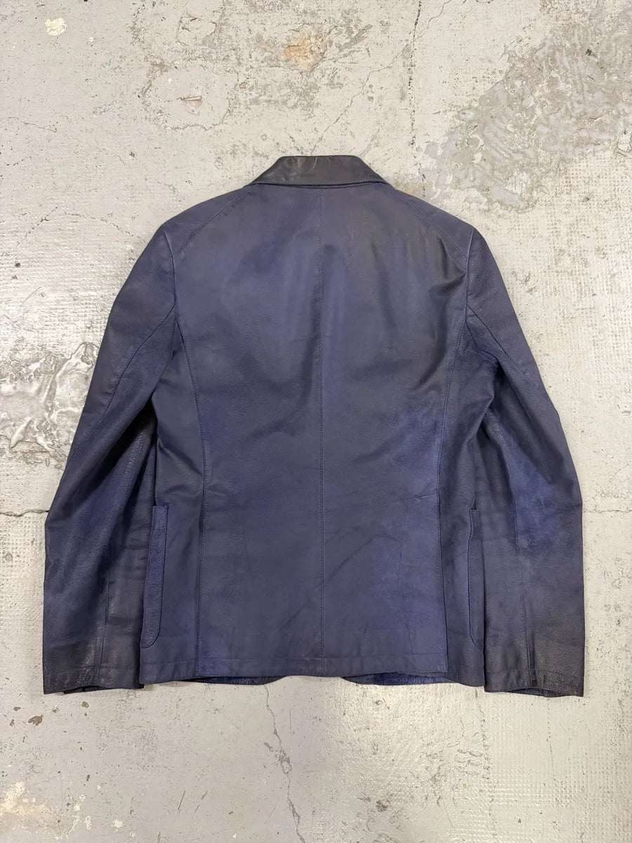 2000s Miu Miu Blue Gradient Eroded Leather Blazer Jacket lHaVrqi 1