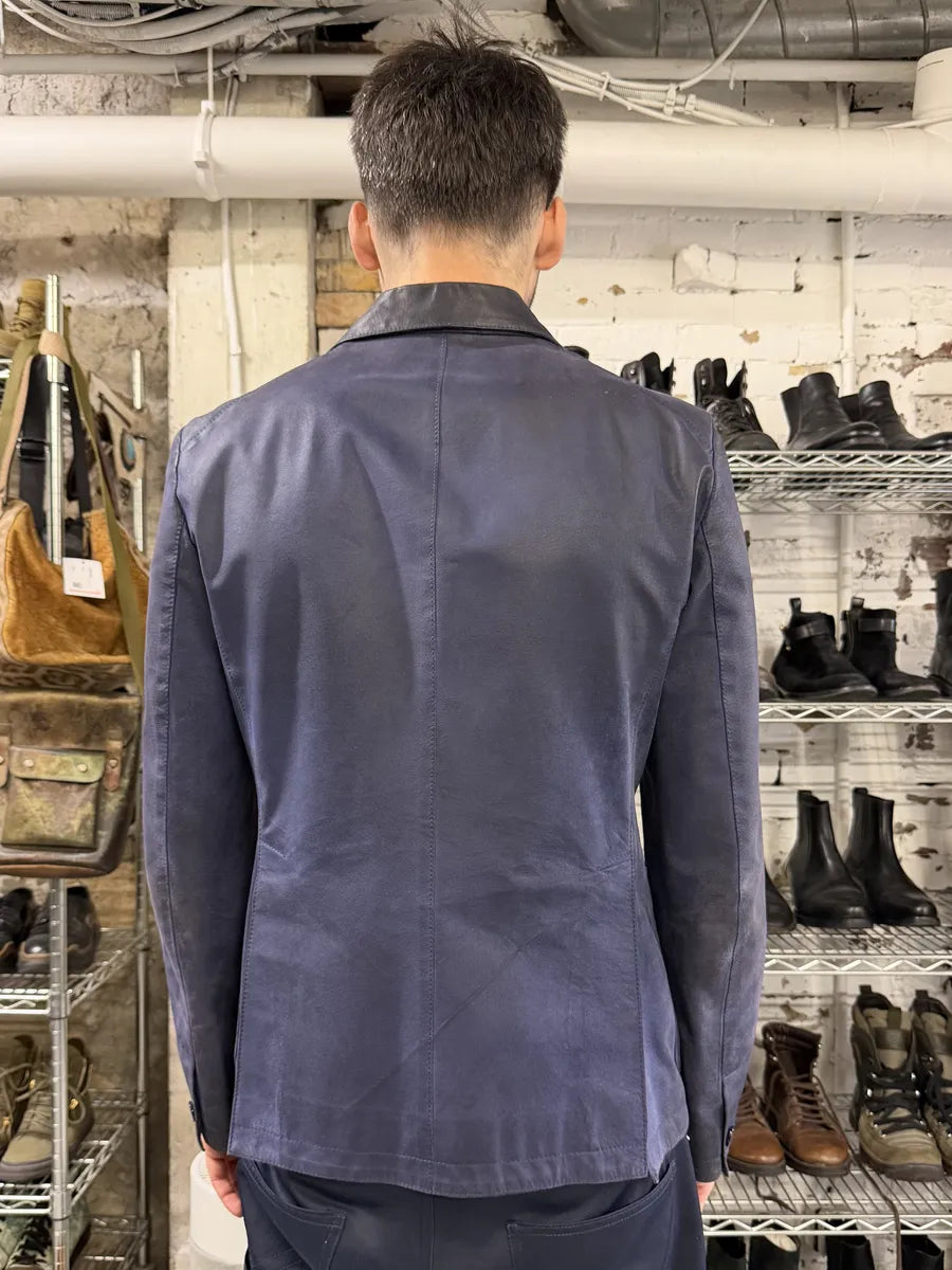 2000s Miu Miu Blue Gradient Eroded Leather Blazer Jacket lHaVrqi 3