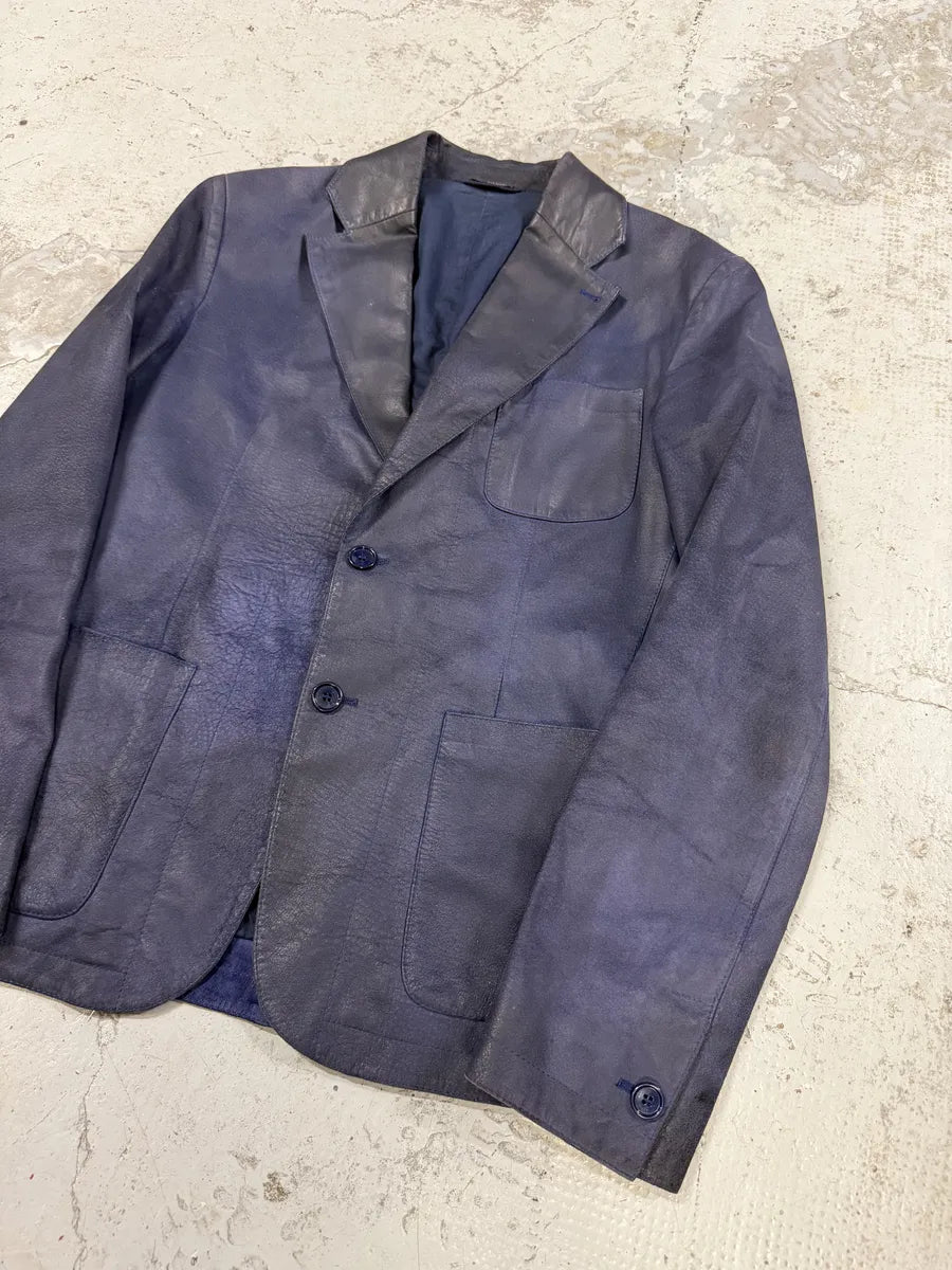 2000s Miu Miu Blue Gradient Eroded Leather Blazer Jacket lHaVrqi 4