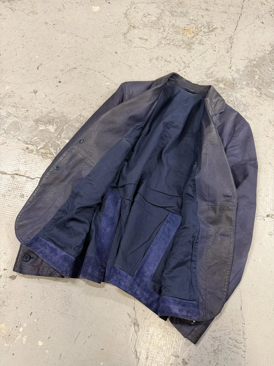 2000s Miu Miu Blue Gradient Eroded Leather Blazer Jacket lHaVrqi 5