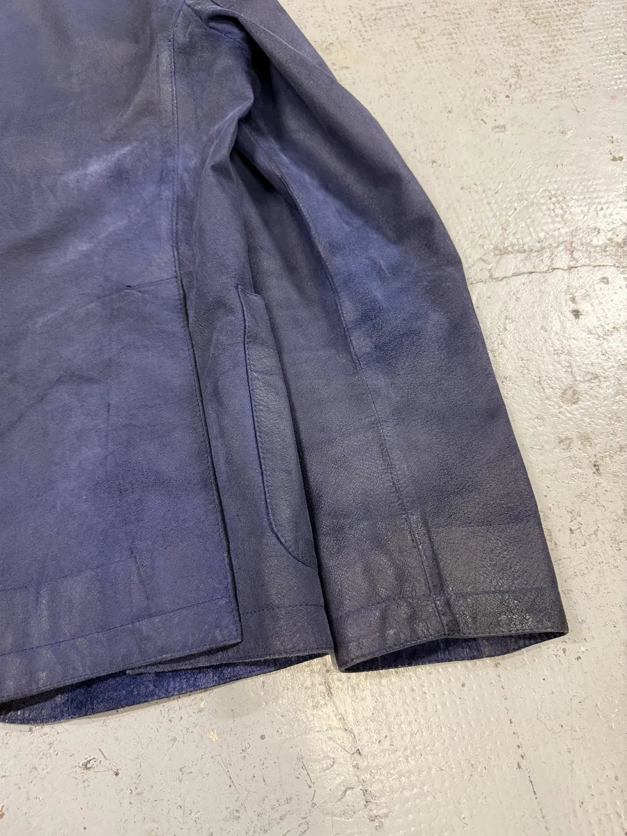 2000s Miu Miu Blue Gradient Eroded Leather Blazer Jacket lHaVrqi 7