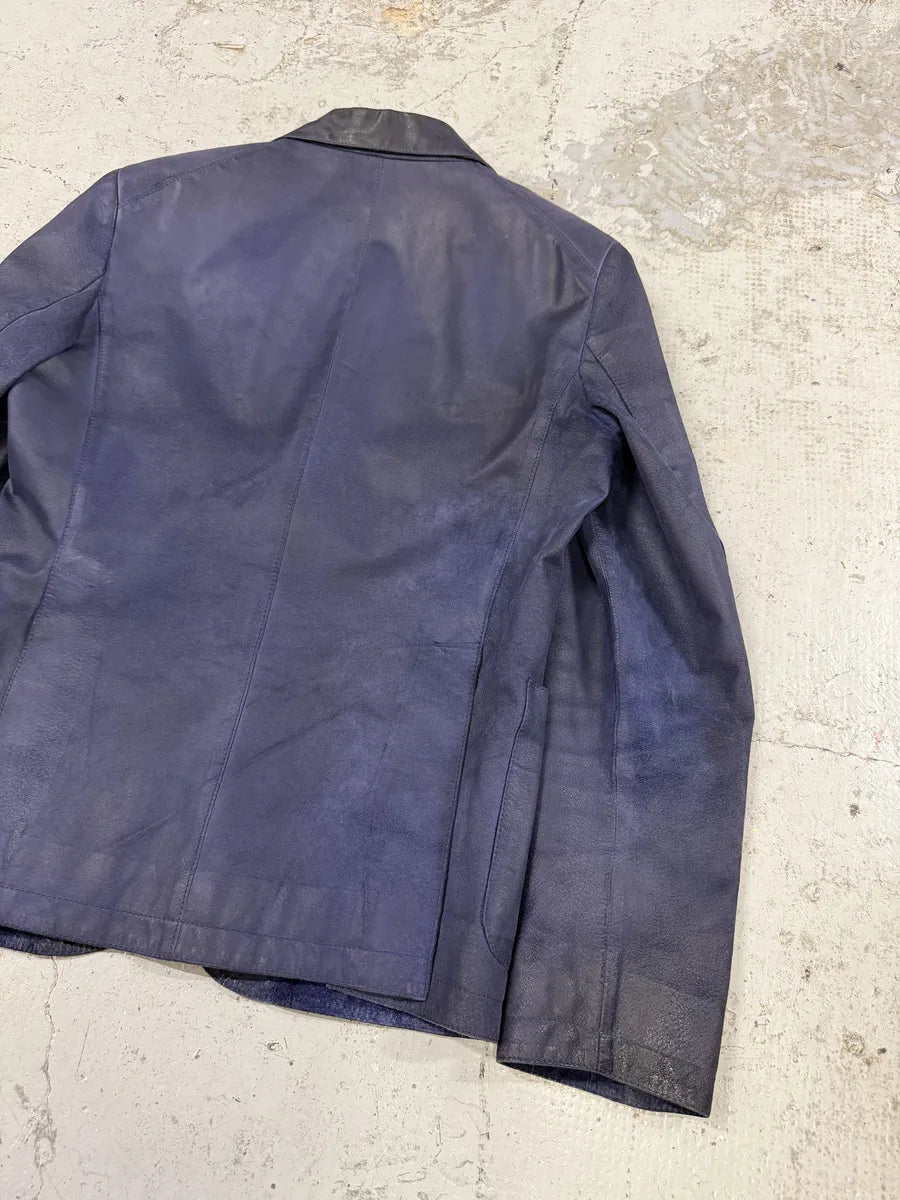 2000s Miu Miu Blue Gradient Eroded Leather Blazer Jacket lHaVrqi 8
