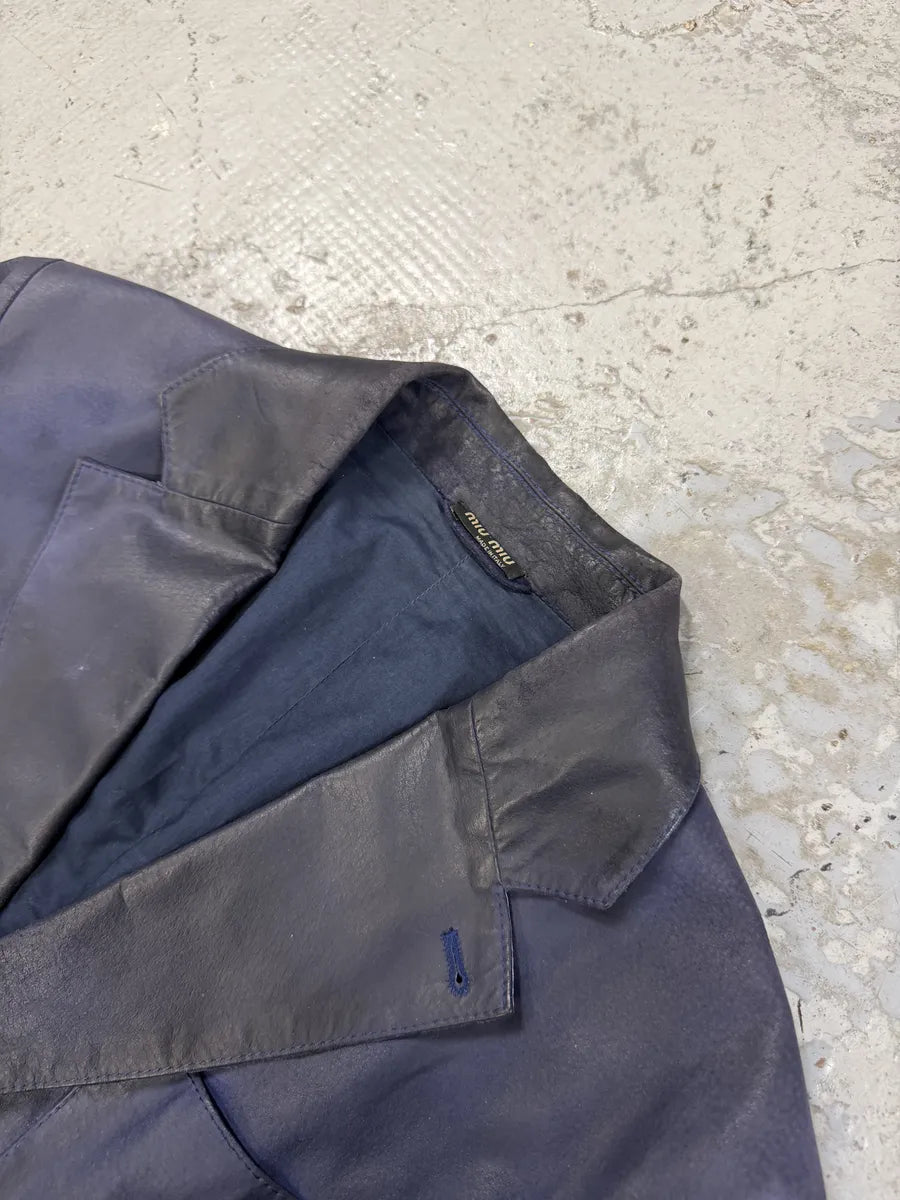 2000s Miu Miu Blue Gradient Eroded Leather Blazer Jacket lHaVrqi 9