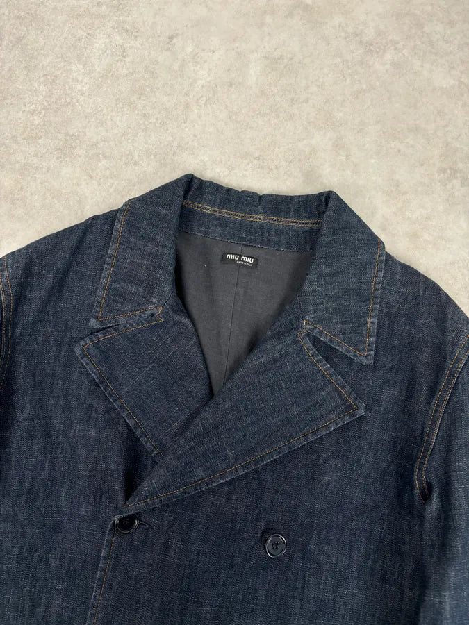 2000s Miu Miu Blue Navy Denim Buttoned Jacket jQGIGJR 3