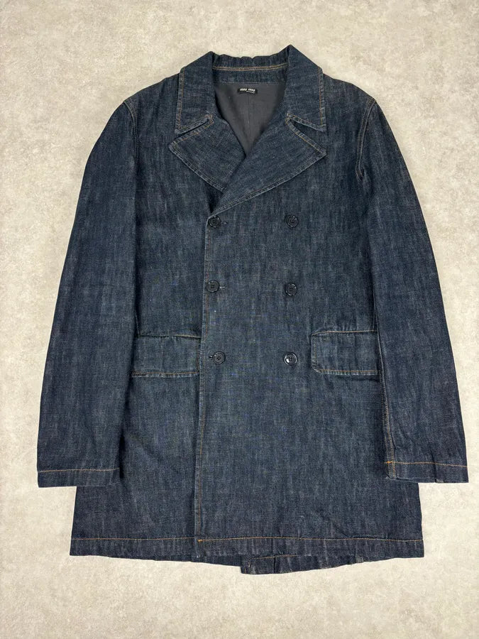 2000s Miu Miu Blue Navy Denim Buttoned Jacket jQGIGJR 0