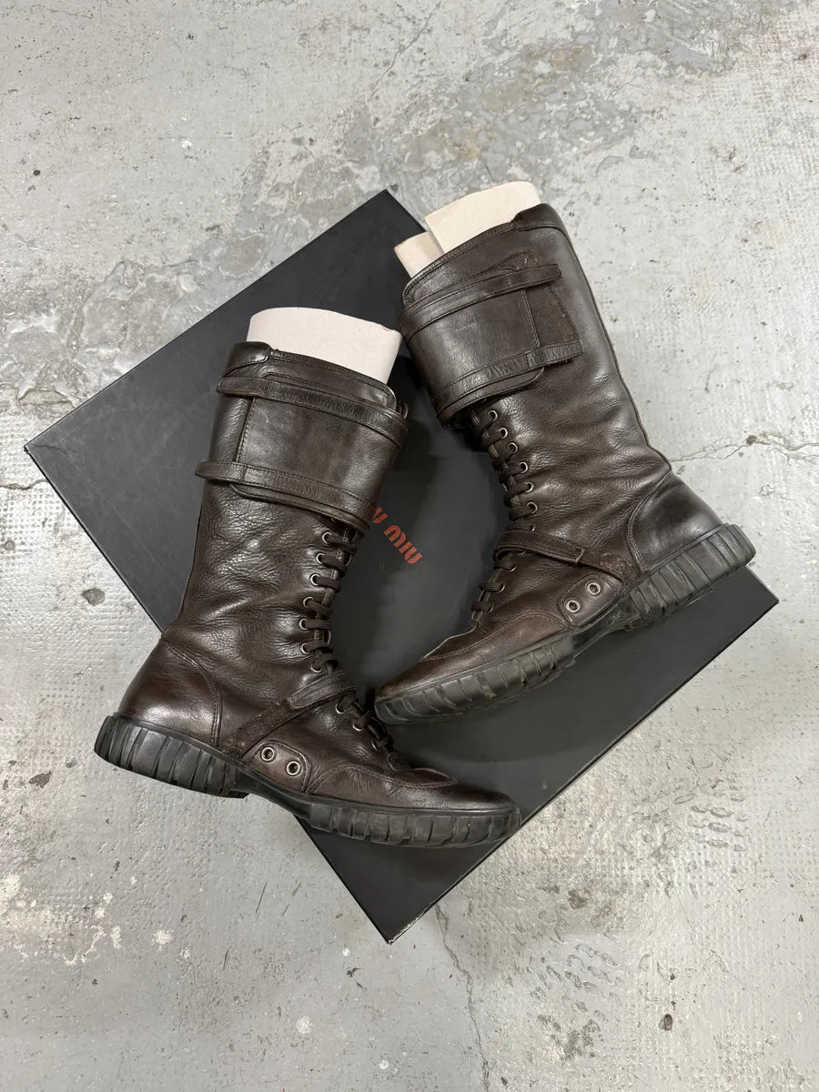 2000s Miu Miu Brown Combat Ankle Leather Boots (41eu/us8) bZKmoPP 1
