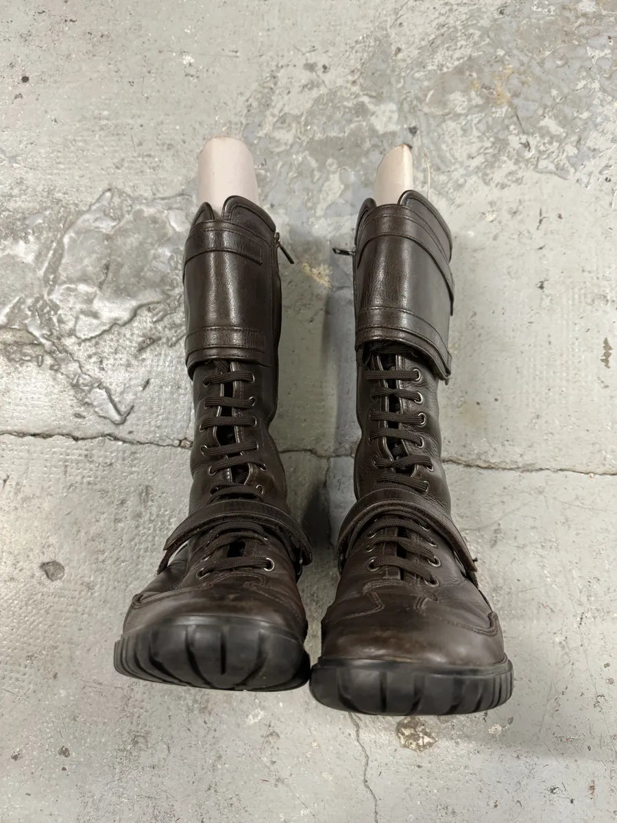2000s Miu Miu Brown Combat Ankle Leather Boots (41eu/us8) bZKmoPP 2