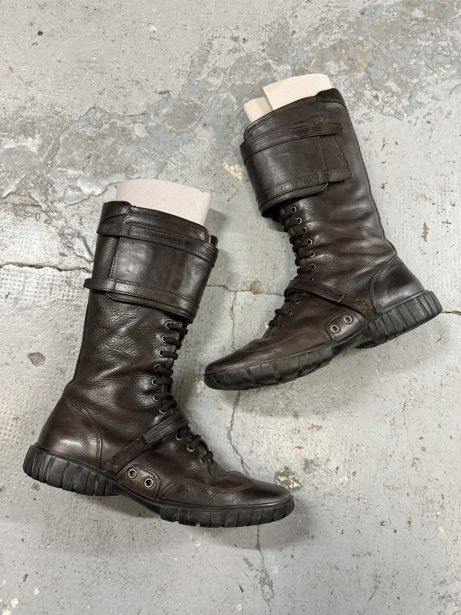 2000s Miu Miu Brown Combat Ankle Leather Boots (41eu/us8) bZKmoPP 4