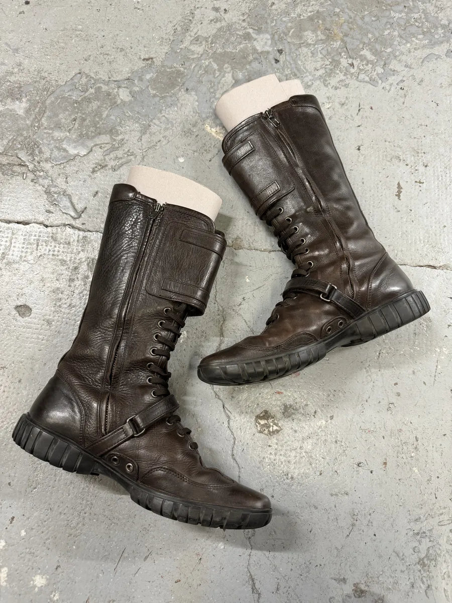 2000s Miu Miu Brown Combat Ankle Leather Boots (41eu/us8) bZKmoPP 8