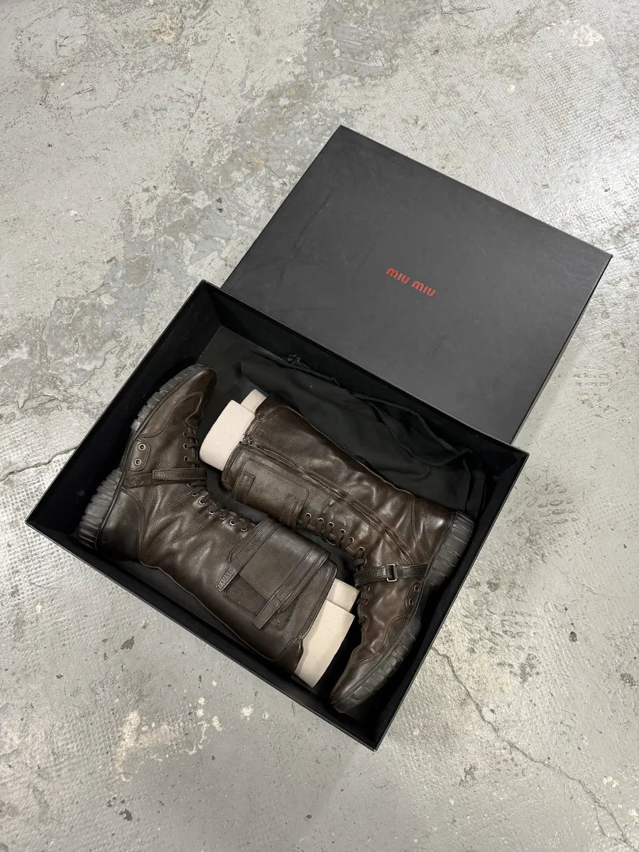 2000s Miu Miu Brown Combat Ankle Leather Boots (41eu/us8) bZKmoPP 9