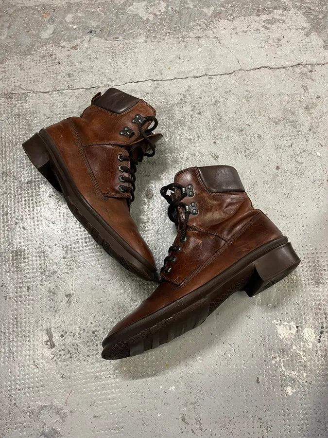2000s Miu Miu Brown Eroded Leather Boots YYtbMme 3