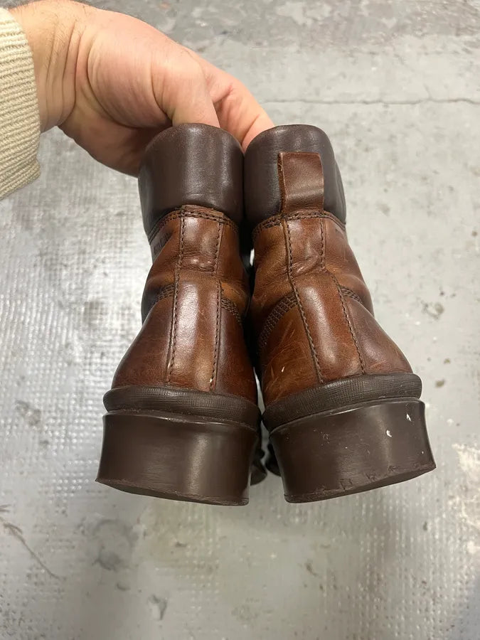 2000s Miu Miu Brown Eroded Leather Boots YYtbMme 5