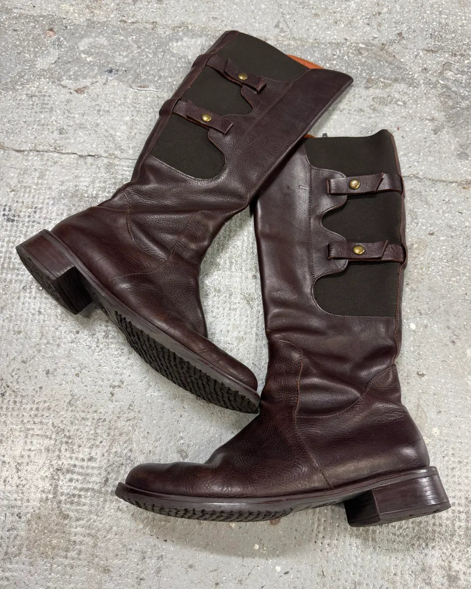 2000s Miu Miu Brown Hybrid Leather Boots (38eu/us5.5) jCrwXDD 0