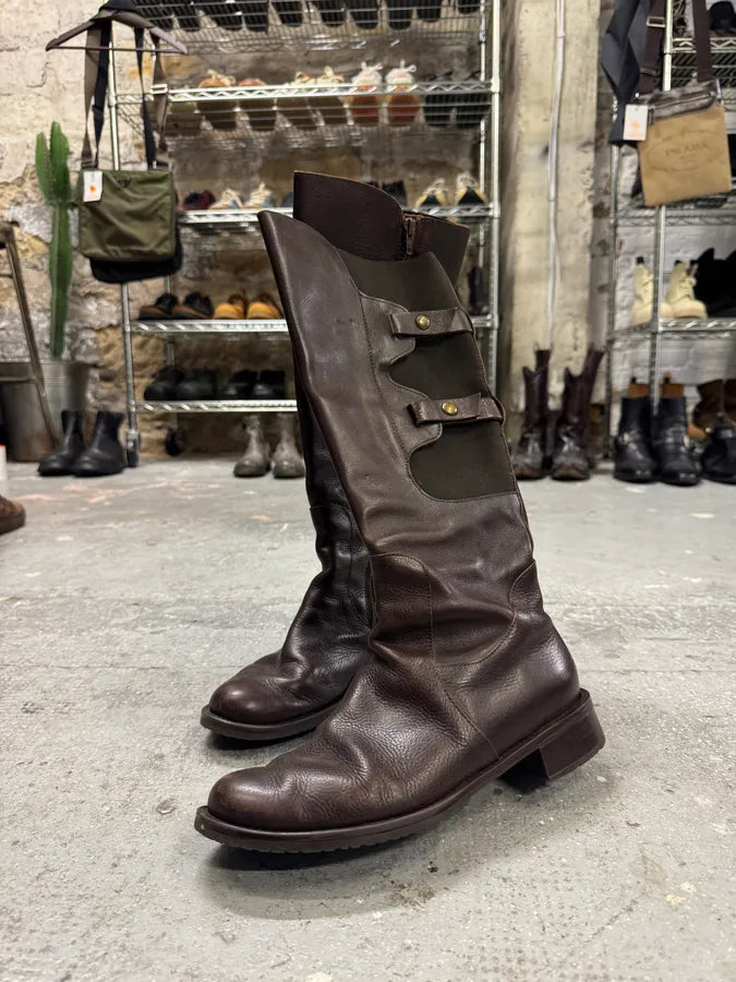 2000s Miu Miu Brown Hybrid Leather Boots (38eu/us5.5) jCrwXDD 1
