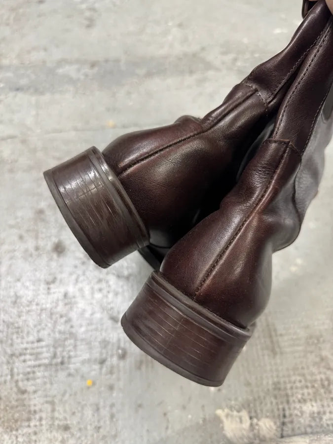 2000s Miu Miu Brown Hybrid Leather Boots (38eu/us5.5) jCrwXDD 4