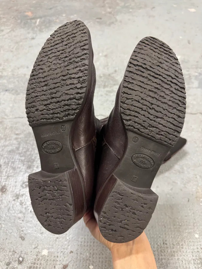 2000s Miu Miu Brown Hybrid Leather Boots (38eu/us5.5) jCrwXDD 5