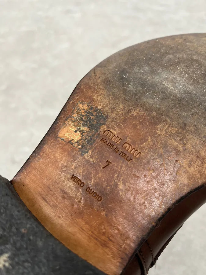 2000s Miu Miu Brown Leather Ankle Boots eYbEaLL 7