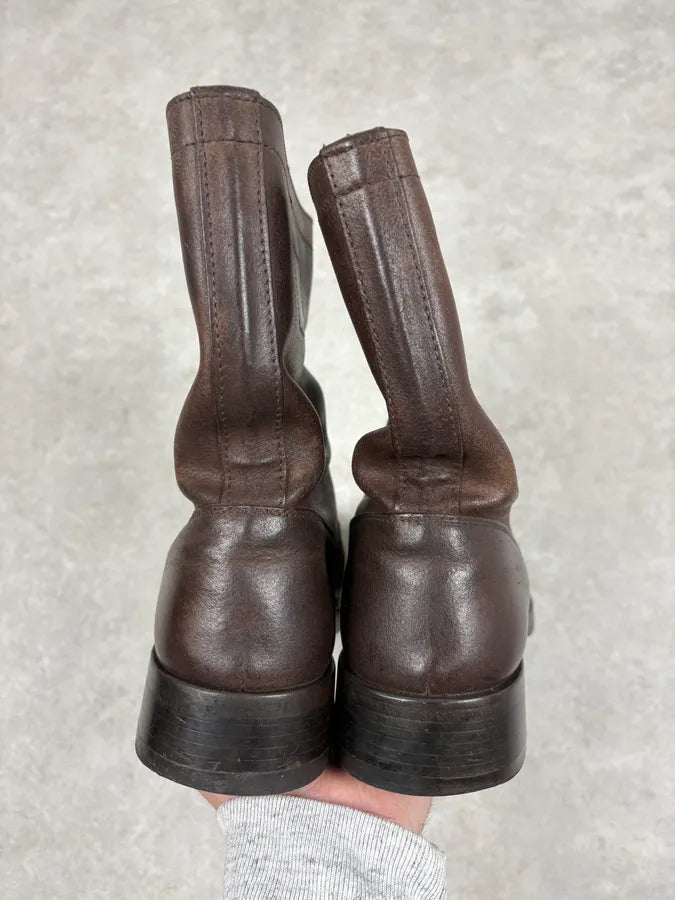 2000s Miu Miu Brown Leather Ankle Boots SxCZyZN 6