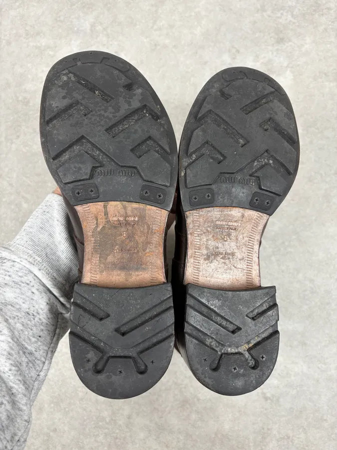 2000s Miu Miu Brown Leather Ankle Boots SxCZyZN 7