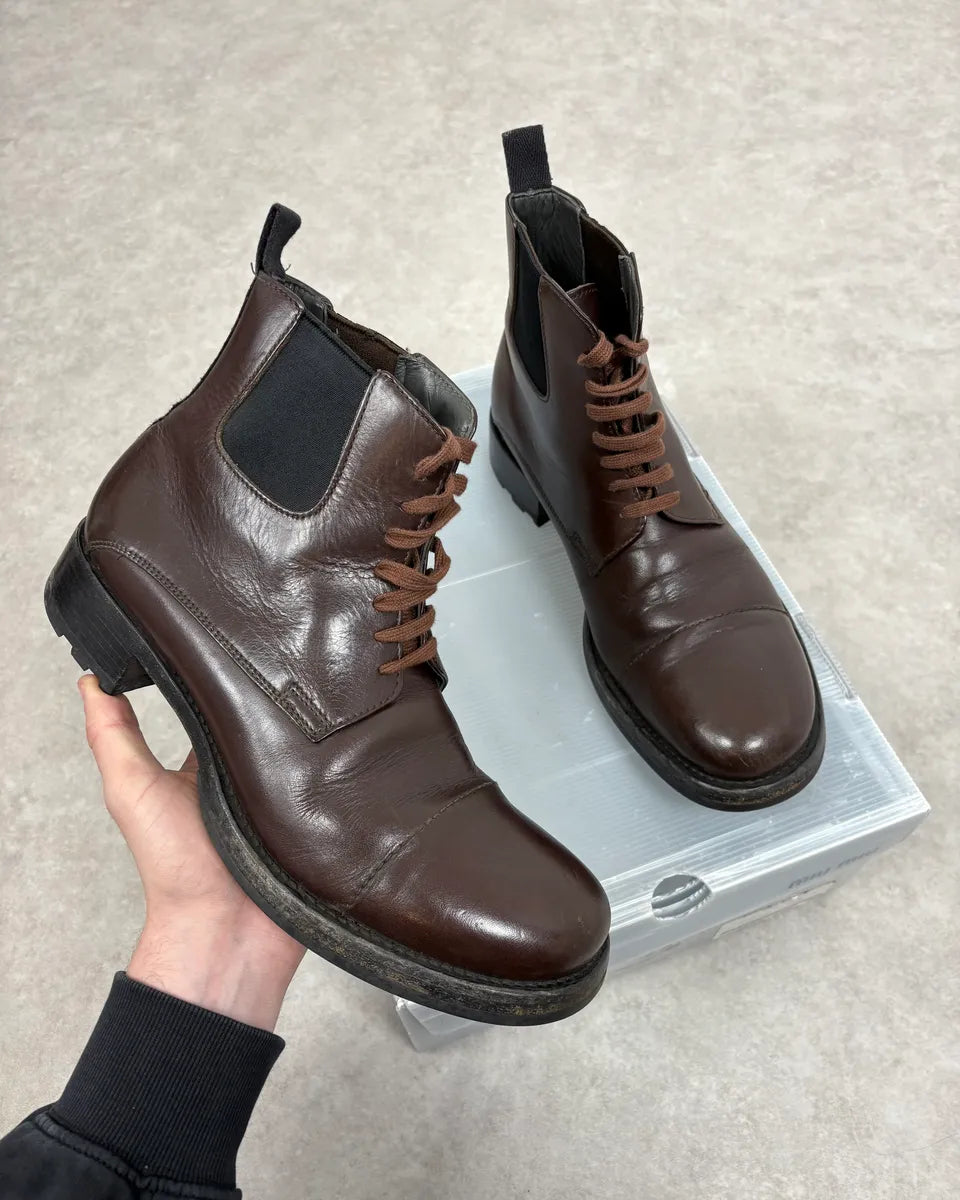 2000s Miu Miu Brown Leather Combat Boots XInijoH 0