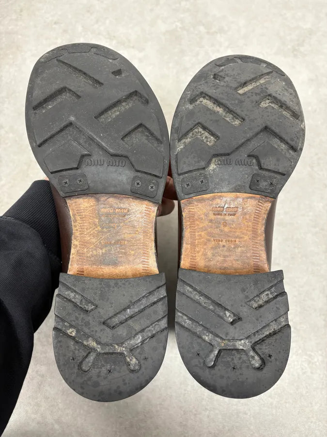 2000s Miu Miu Brown Leather Combat Boots XInijoH 6