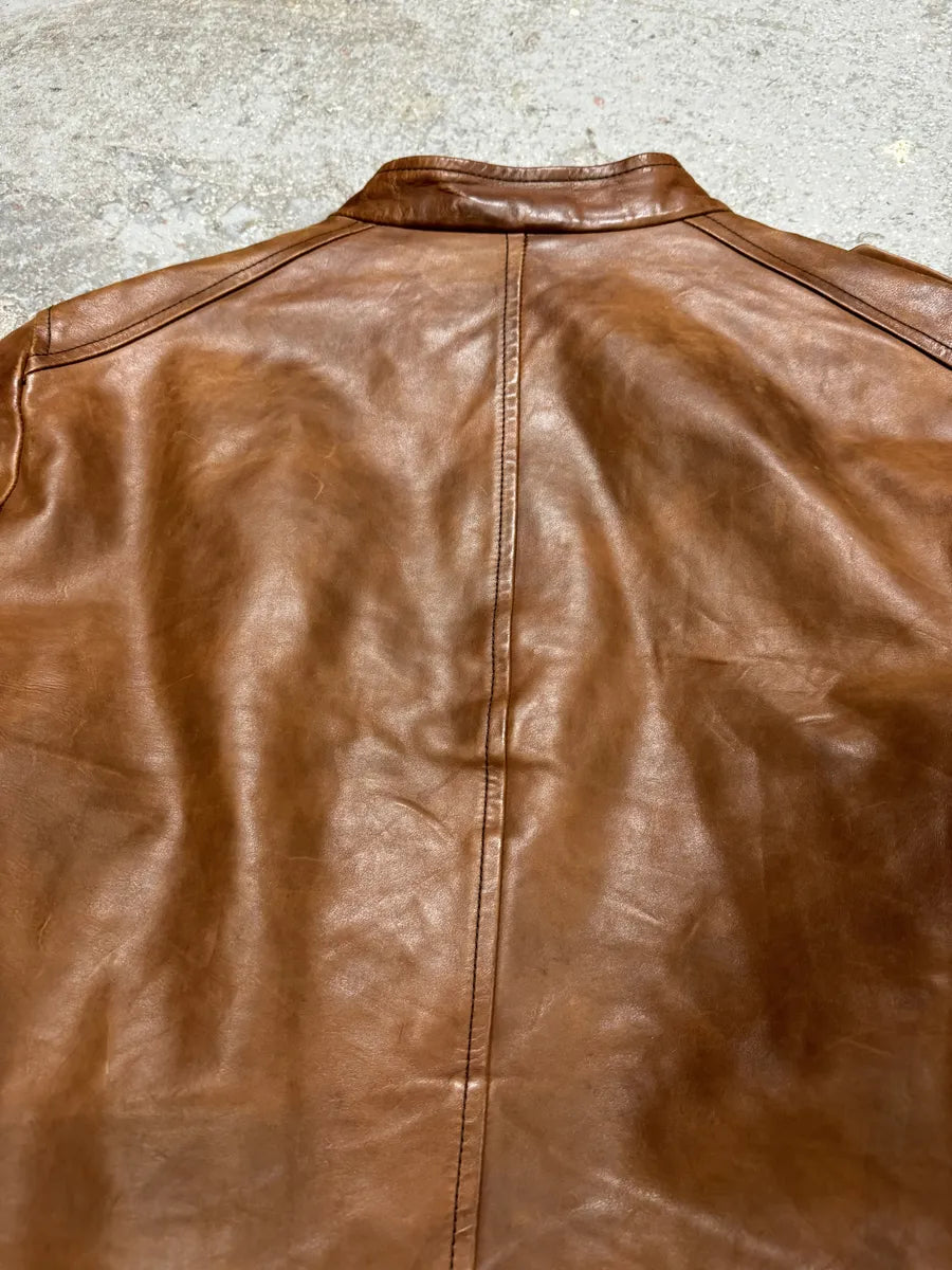 2000s Miu Miu Brown Leather Minimalist Jacket Yuxpufa 3