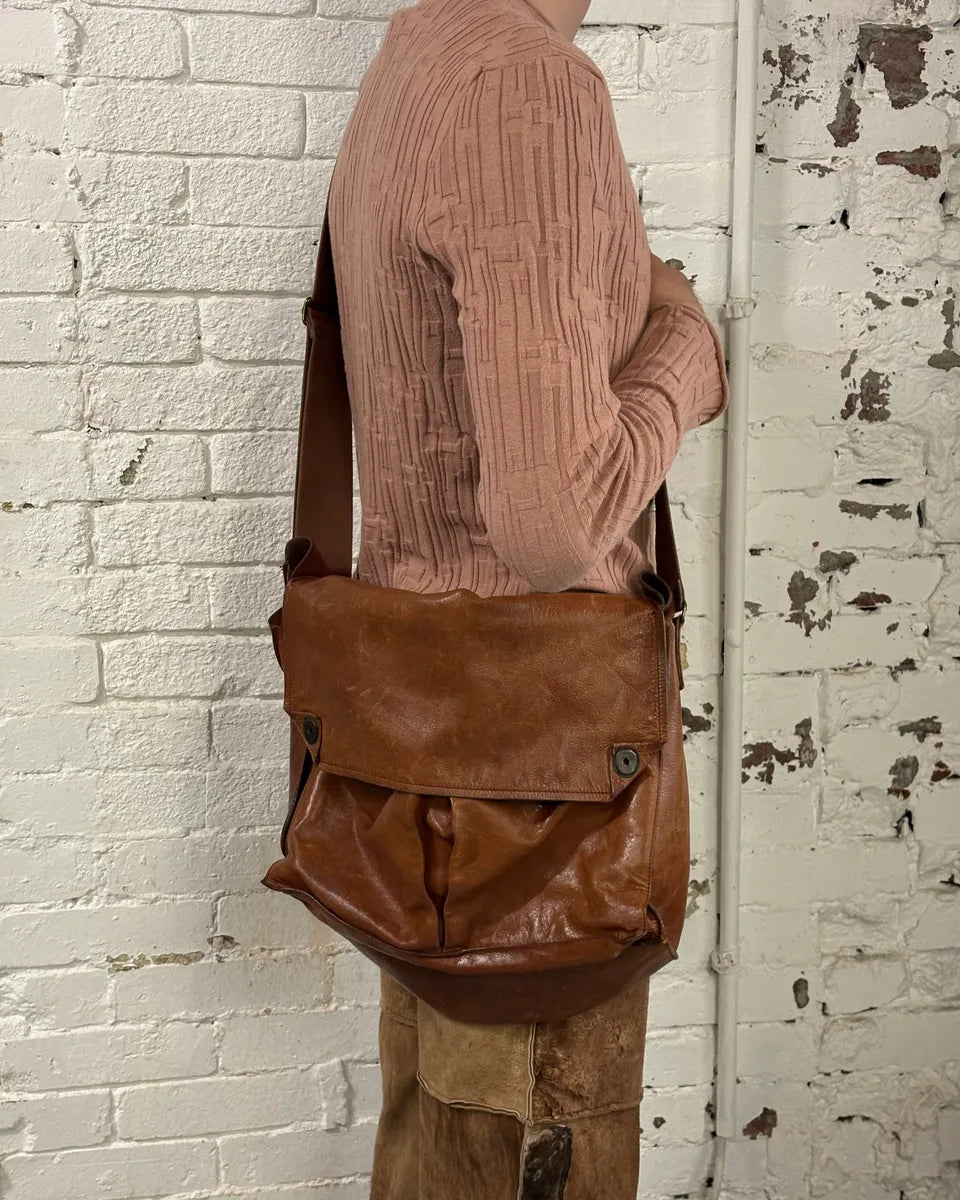 2000s Miu Miu Cognac Brown Leather Messenger Bag fTMYFPI 1