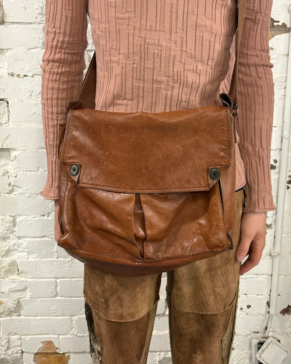 2000s Miu Miu Cognac Brown Leather Messenger Bag fTMYFPI 2