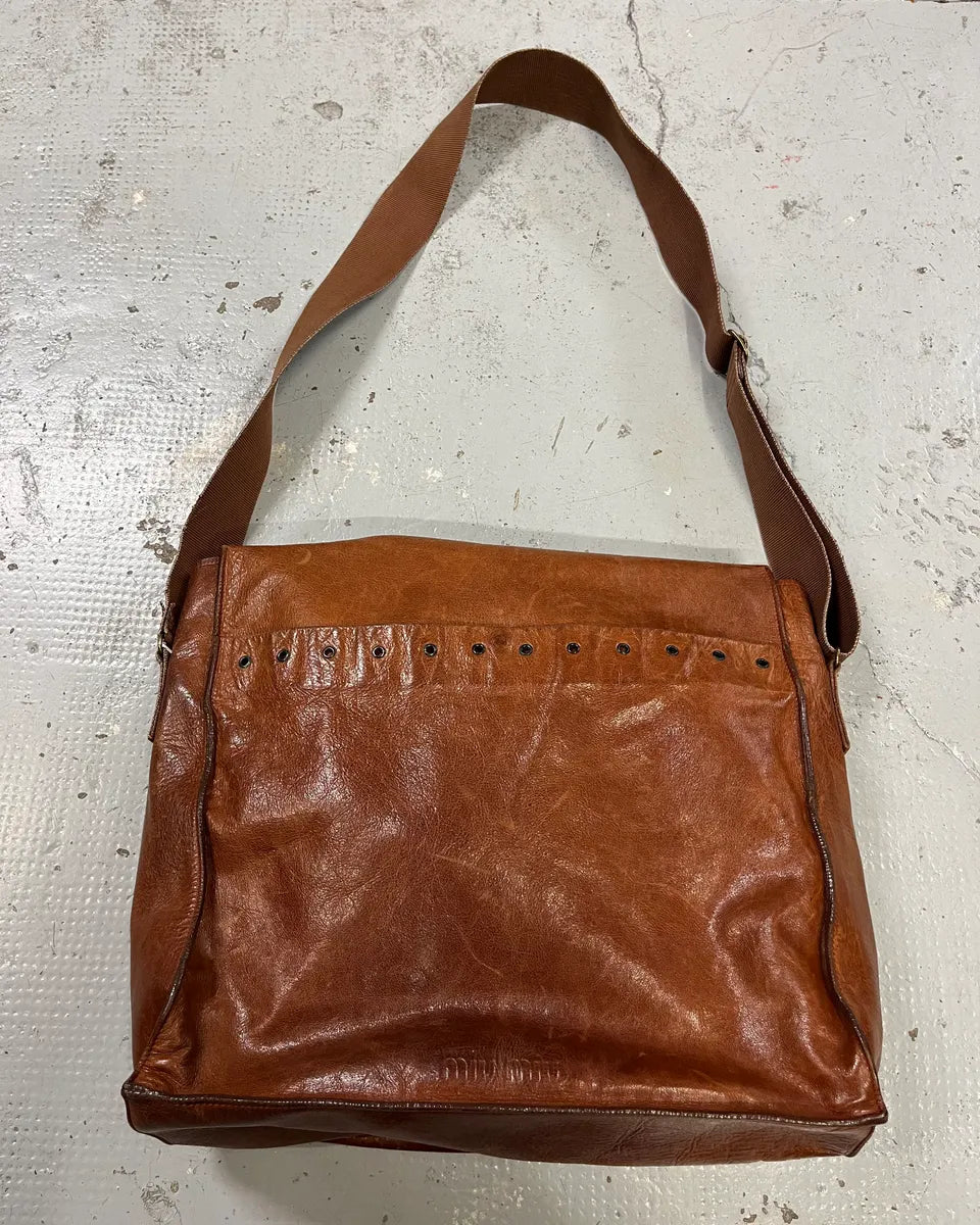 2000s Miu Miu Cognac Brown Leather Messenger Bag fTMYFPI 7