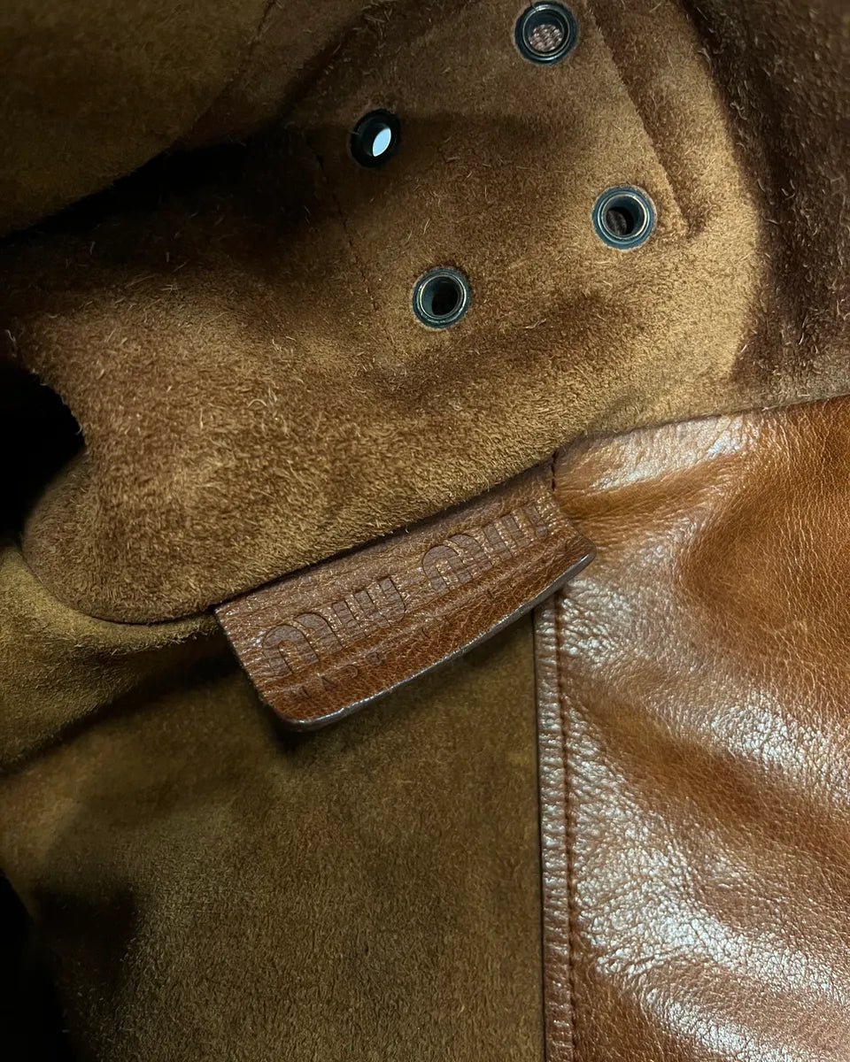 2000s Miu Miu Cognac Brown Leather Messenger Bag fTMYFPI 9