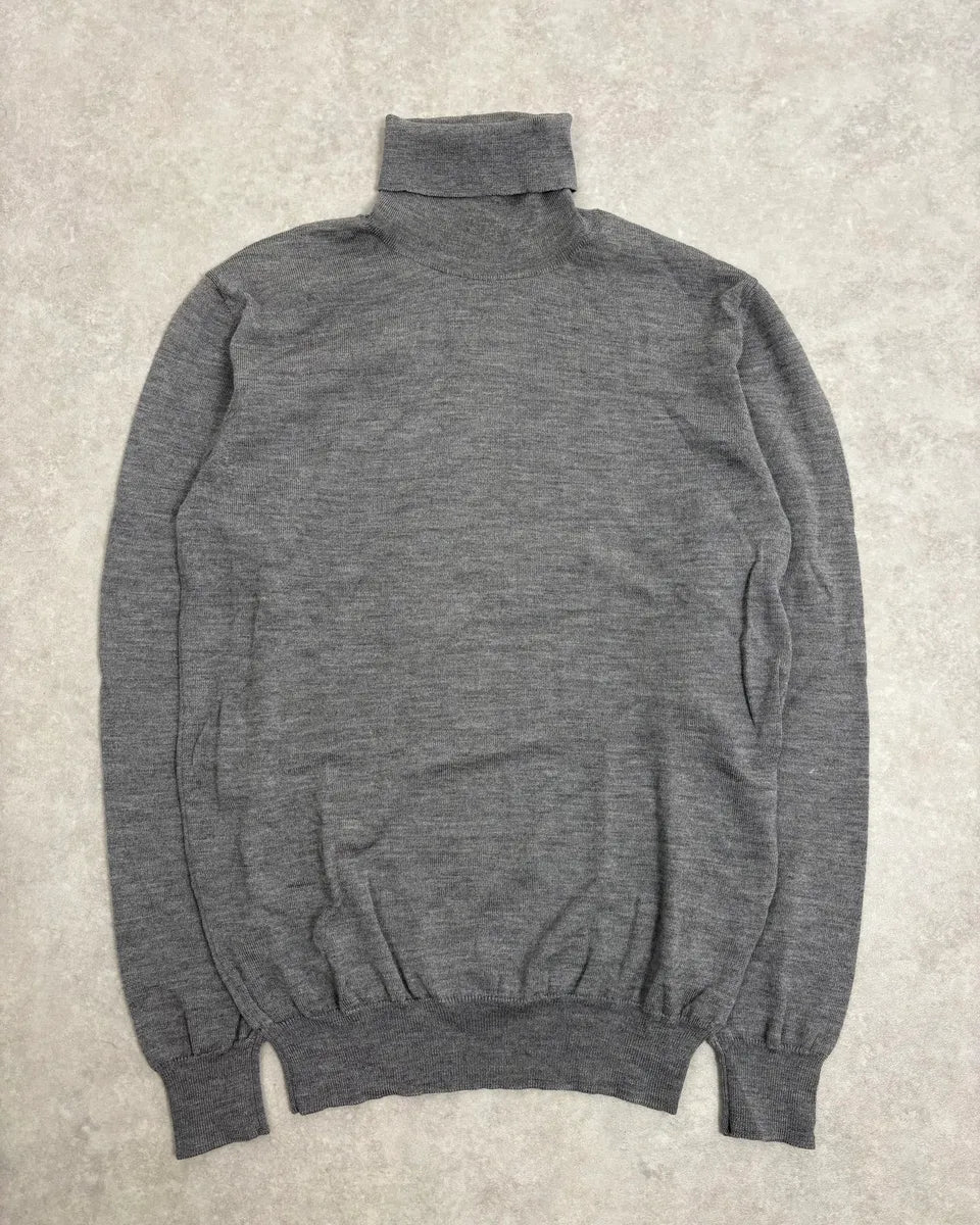 2000s Miu Miu Grey Classy Wool Minimalist Turtleneck Sweater hVYAVao 0