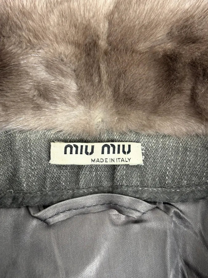 2000s Miu Miu Grey Mink Fur Collar Classy Jacket tZhVVAo 7