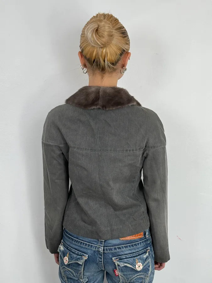 2000s Miu Miu Grey Mink Fur Collar Classy Jacket tZhVVAo 2