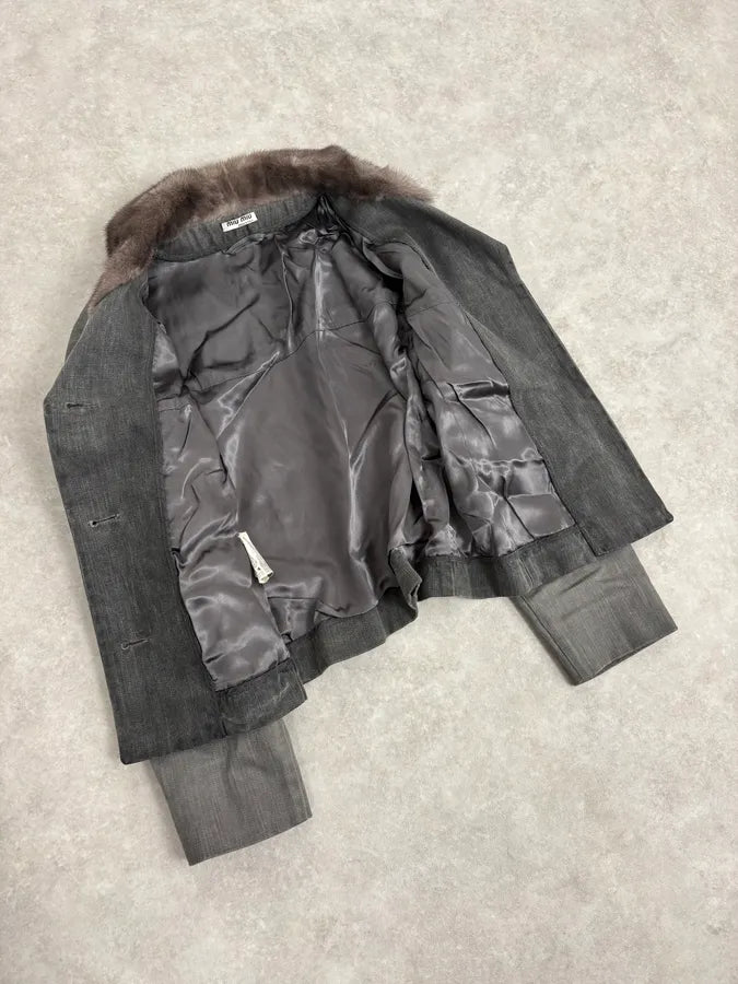 2000s Miu Miu Grey Mink Fur Collar Classy Jacket tZhVVAo 6