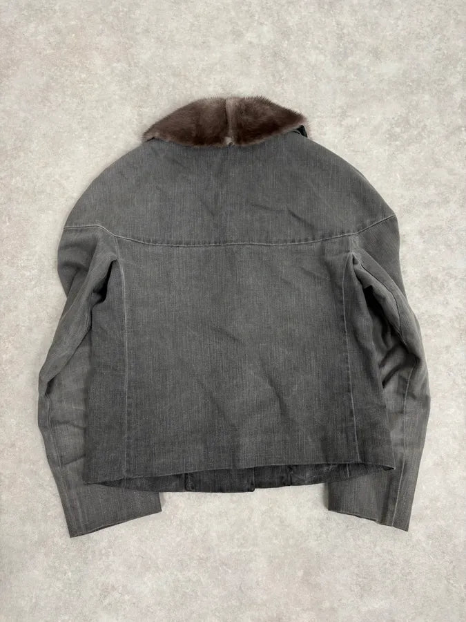 2000s Miu Miu Grey Mink Fur Collar Classy Jacket tZhVVAo 5