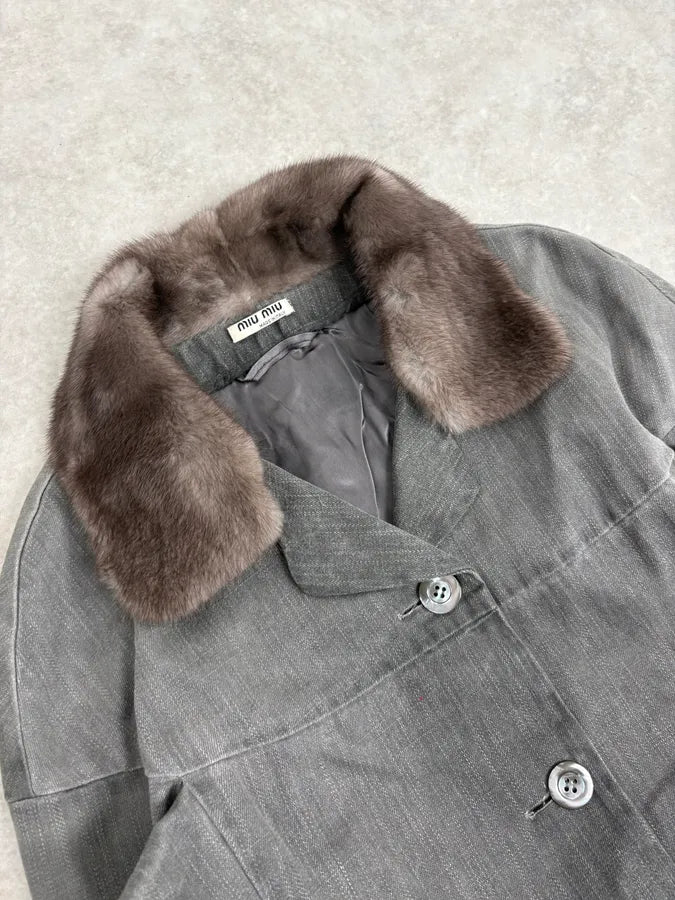 2000s Miu Miu Grey Mink Fur Collar Classy Jacket tZhVVAo 4