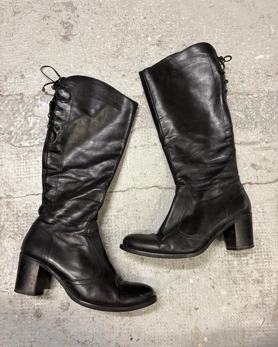 2000s Miu Miu Laces Black Leather Boots (38eu/us5.5) WYMwCXs 0