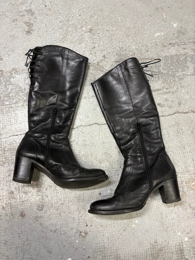 2000s Miu Miu Laces Black Leather Boots (38eu/us5.5) WYMwCXs 1