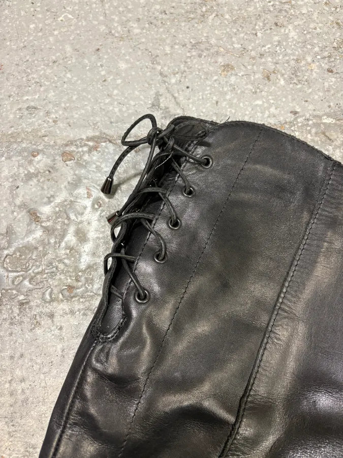 2000s Miu Miu Laces Black Leather Boots (38eu/us5.5) WYMwCXs 2