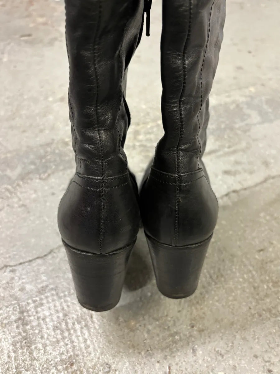 2000s Miu Miu Laces Black Leather Boots (38eu/us5.5) WYMwCXs 4