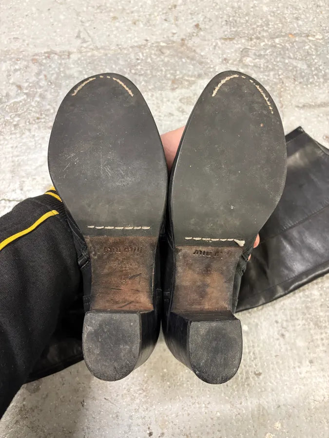 2000s Miu Miu Laces Black Leather Boots (38eu/us5.5) WYMwCXs 5