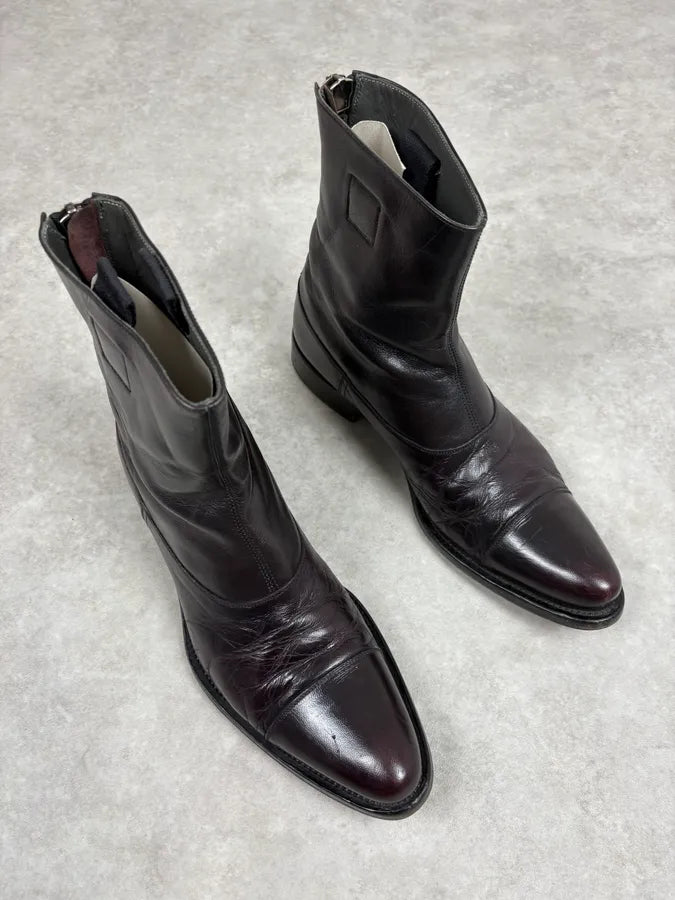 2000s Miu Miu Obscure Bordeaux Leather Boots TfcBQef 3