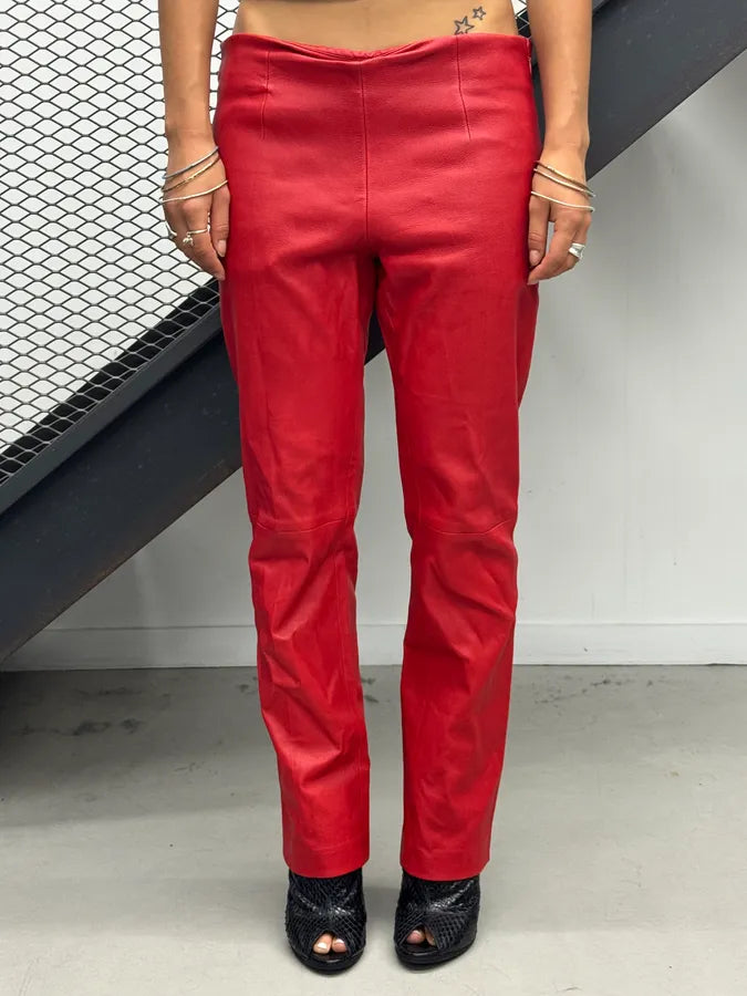2000s Miu Miu Red Leather Pants OWqrMFM 0