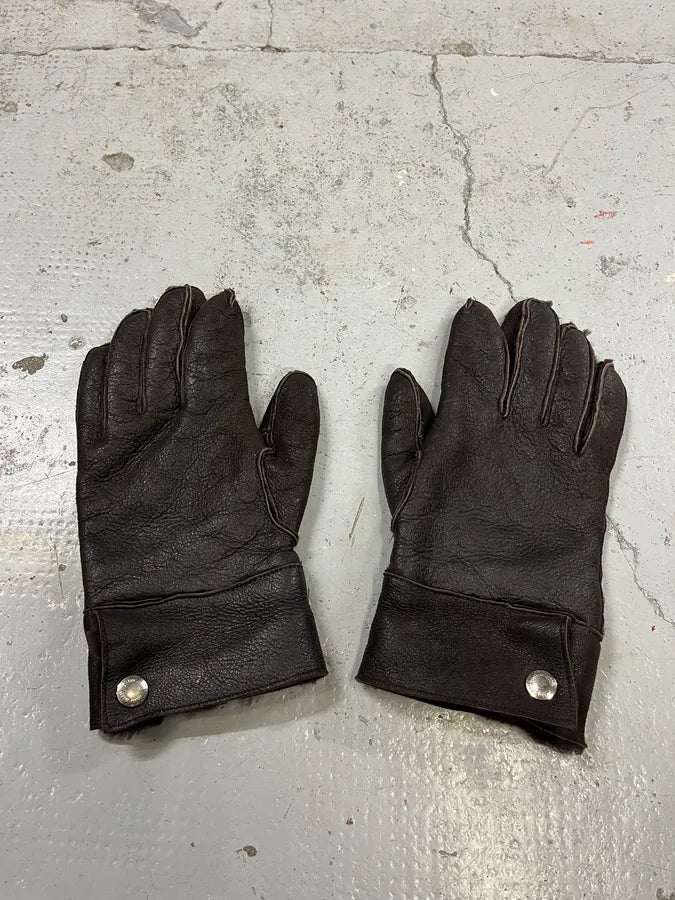2000s Miu Miu Shearling Brown Leather Gloves lhaMLwW 1