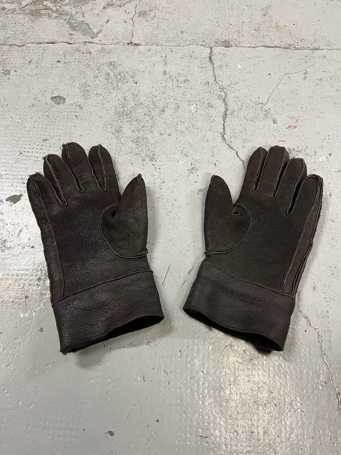 2000s Miu Miu Shearling Brown Leather Gloves lhaMLwW 2